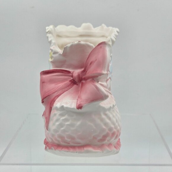 Napco C-7707 Baby Shoe Planter Ceramic Pink White Pastel 1950s Cottage Core - Picture 3 of 10